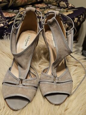 LK Bennett Light Grey Suede Strappy Open-Toe Heels